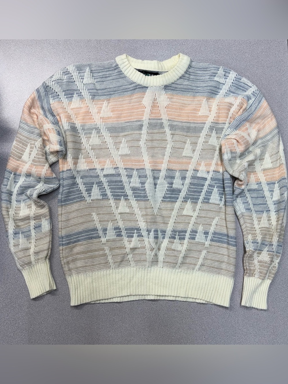 Vintage Colore Italia Retro Geometric Mountain Earth Tone Long Sleeve Knit Top